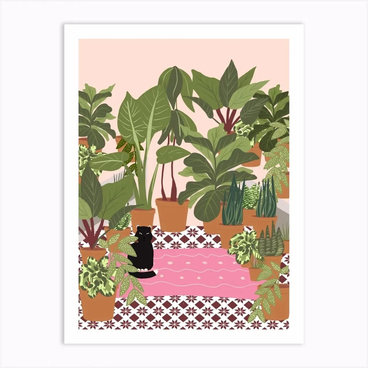 Boho Art Black Cat Tropical Plant Poster, Canvas Painting, Cute Animal Nordic Wall Picture for Modern Living Room, Home Decor Pigmentacy
