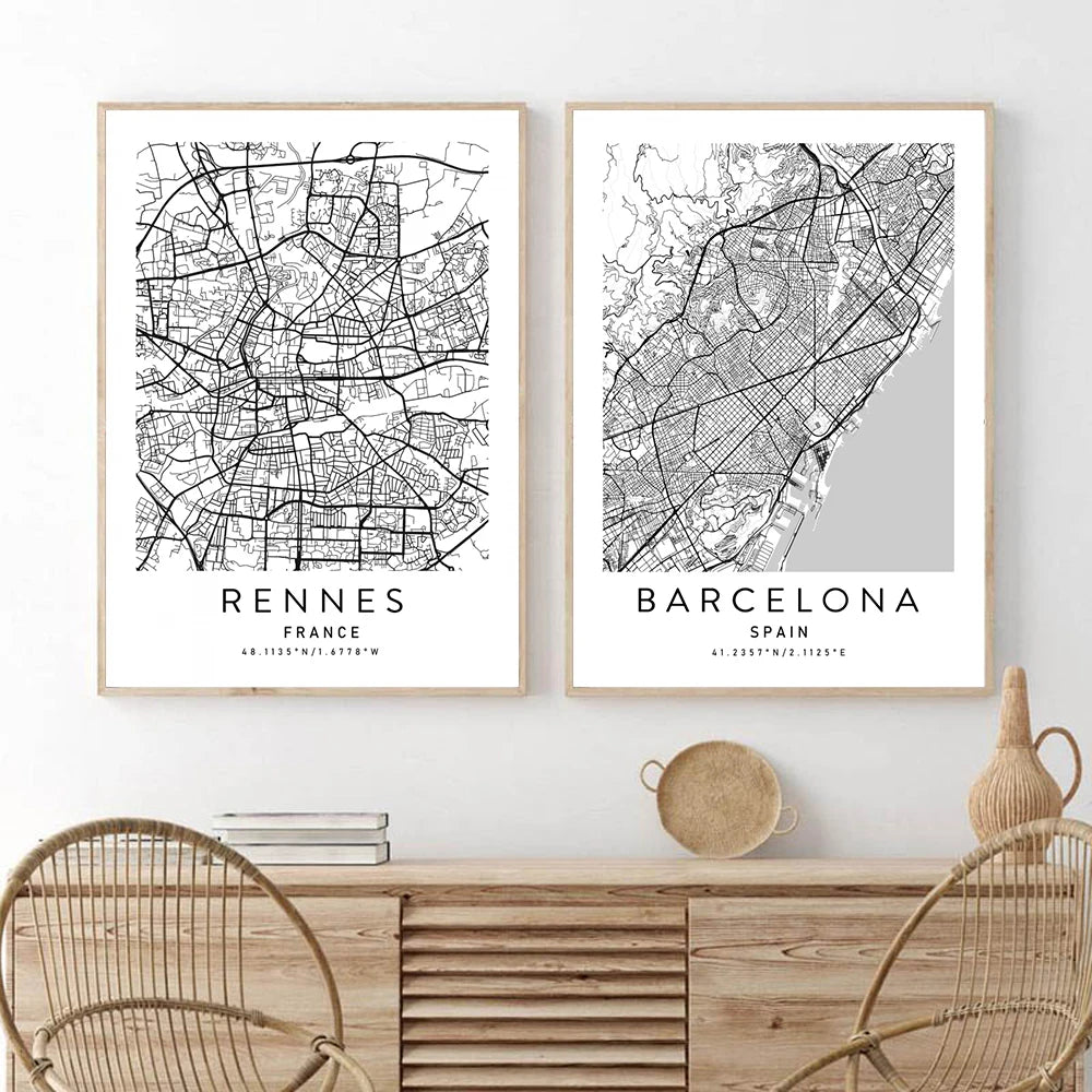 Affiche Carte Bruxelles Noir & Blanc | 3 formats élégants – Style minimaliste, déco murale chic - Pigmentacy
