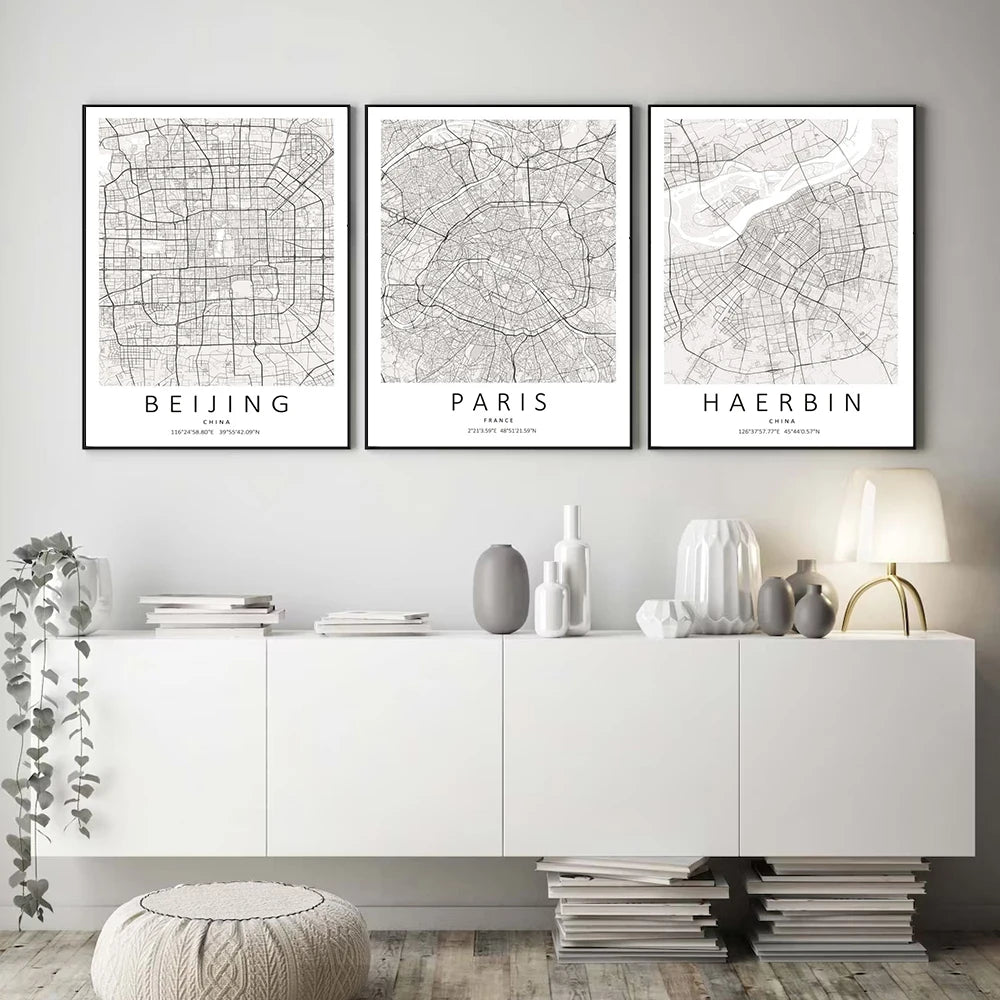 Affiche Carte Bruxelles Noir & Blanc | 3 formats élégants – Style minimaliste, déco murale chic - Pigmentacy