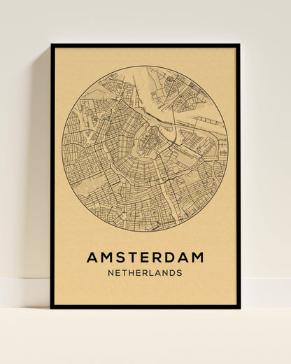 Affiche murale | Amsterdam carte vintage charme hollandais 2 formats | Pigmentacy