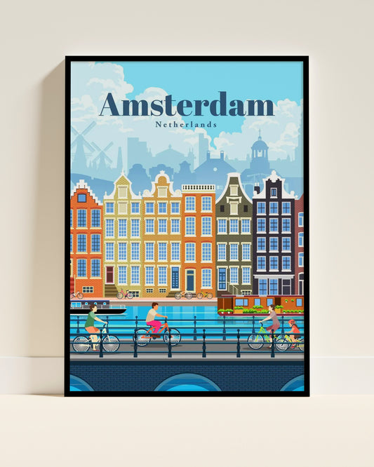 Affiche murale | Amsterdam voyage artistique rétro 3 formats | Pigmentacy