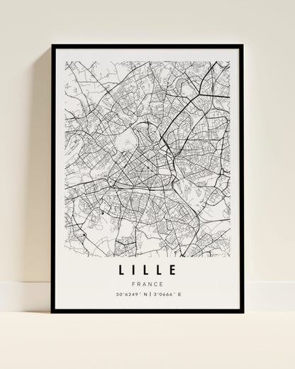 Affiche Lille | Carte Noir et Blanc Nordiste | Pigmentacy