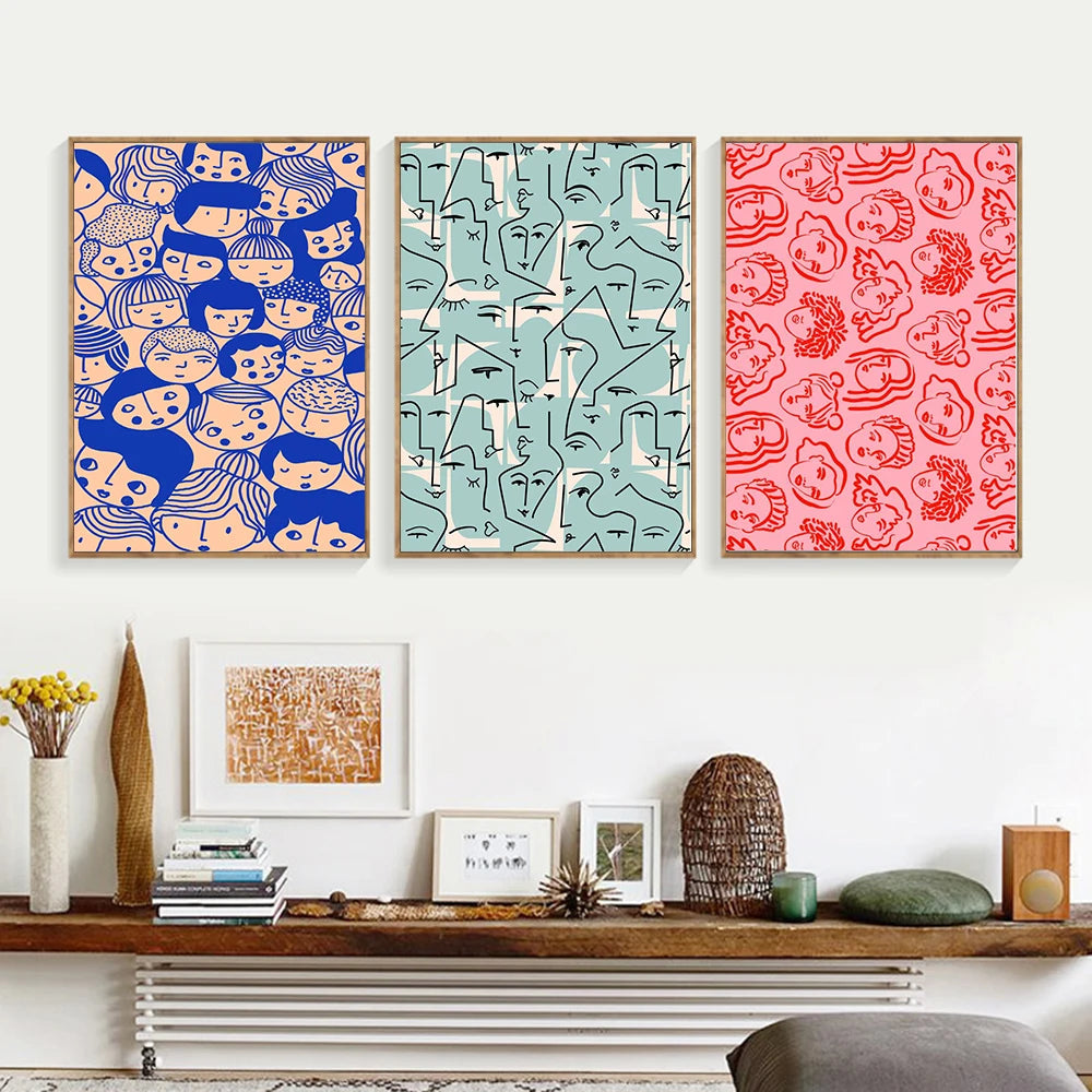 Affiches de tête colorées pour salon, toile murale, ligne d'art abstrait, dessin de visage, gérer la peinture de chambre à coucher, décoration de la maison Pigmentacy