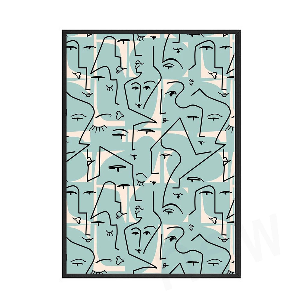 Affiches de tête colorées pour salon, toile murale, ligne d'art abstrait, dessin de visage, gérer la peinture de chambre à coucher, décoration de la maison Pigmentacy