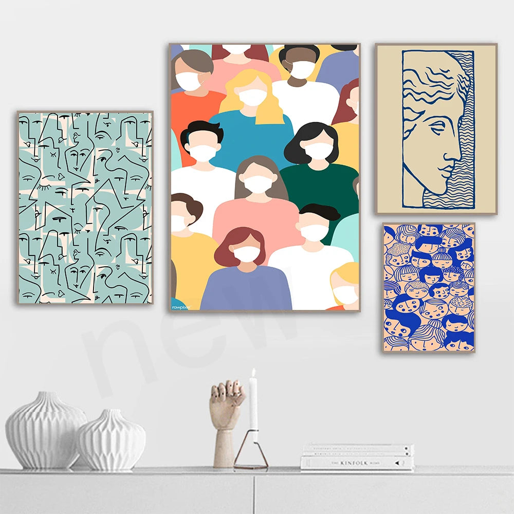Affiches de tête colorées pour salon, toile murale, ligne d'art abstrait, dessin de visage, gérer la peinture de chambre à coucher, décoration de la maison Pigmentacy