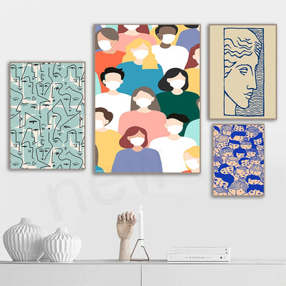 Affiches de tête colorées pour salon, toile murale, ligne d'art abstrait, dessin de visage, gérer la peinture de chambre à coucher, décoration de la maison Pigmentacy