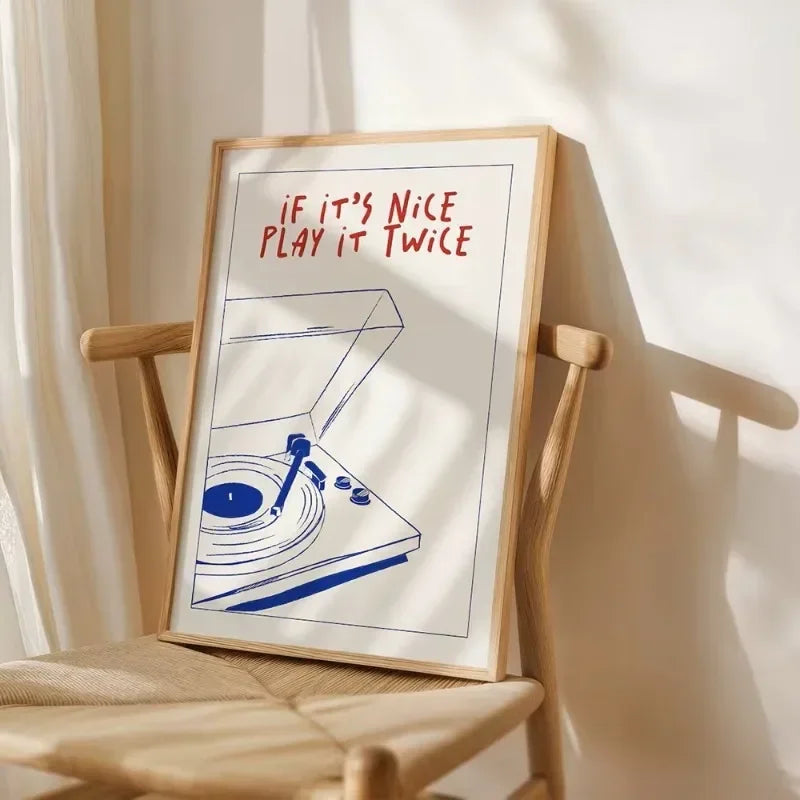 If It's Nice Play It Twice Record First Print Poster, Art mural sur le thème de la musique, Peinture sur toile, Rétro, Salon, Chambre à coucher, Décoration d'intérieur Pigmentacy