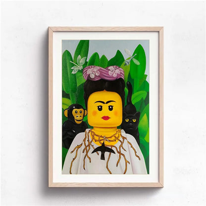 Affiche et impressions abstraites drôles de Mona Lisa Legos, peinture de dessin animé célèbre, art mural sur toile pour salon, chambre d'enfant, décoration de la maison Pigmentacy