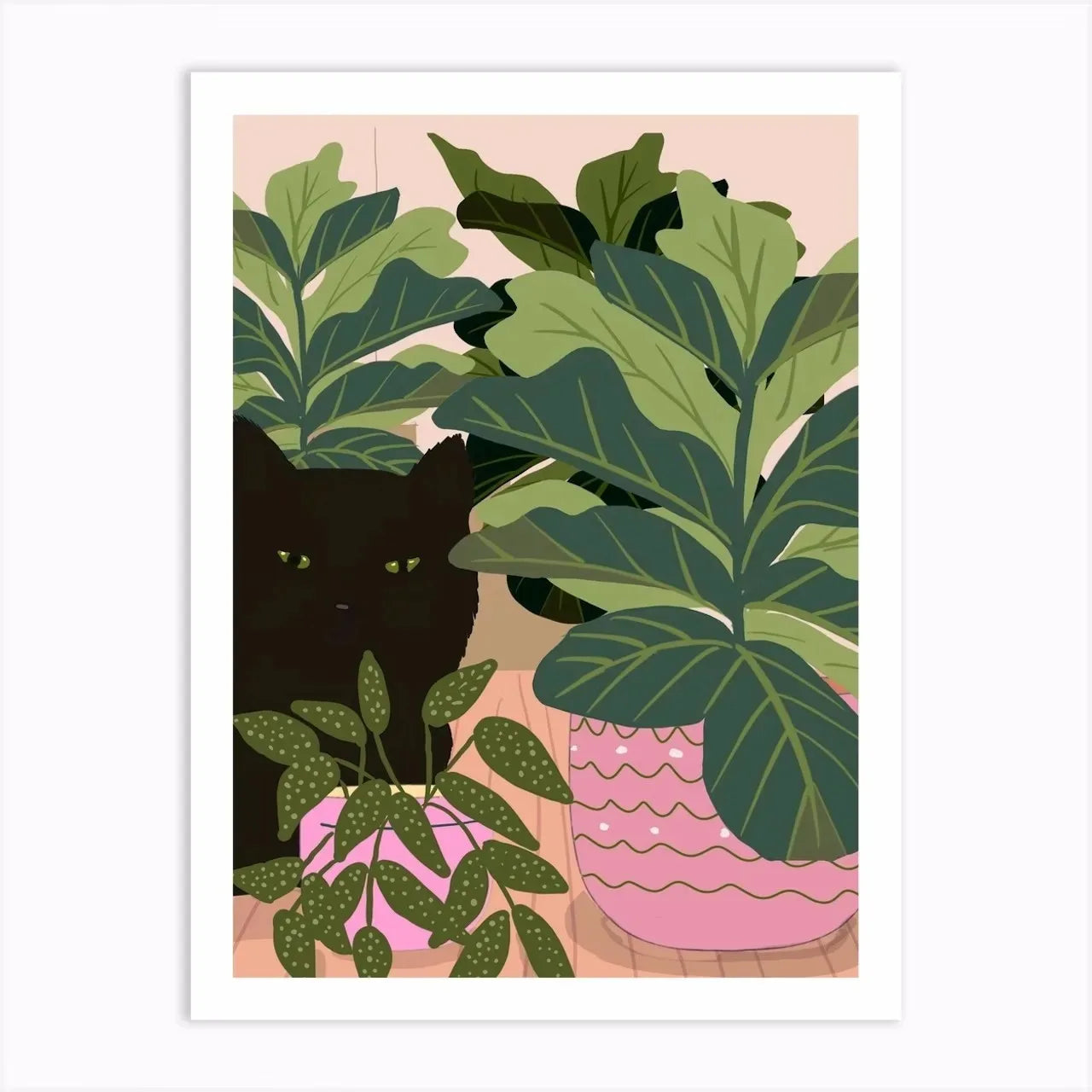 Boho Art Black Cat Tropical Plant Poster, Canvas Painting, Cute Animal Nordic Wall Picture for Modern Living Room, Home Decor Pigmentacy