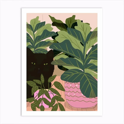 Boho Art Black Cat Tropical Plant Poster, Canvas Painting, Cute Animal Nordic Wall Picture for Modern Living Room, Home Decor Pigmentacy