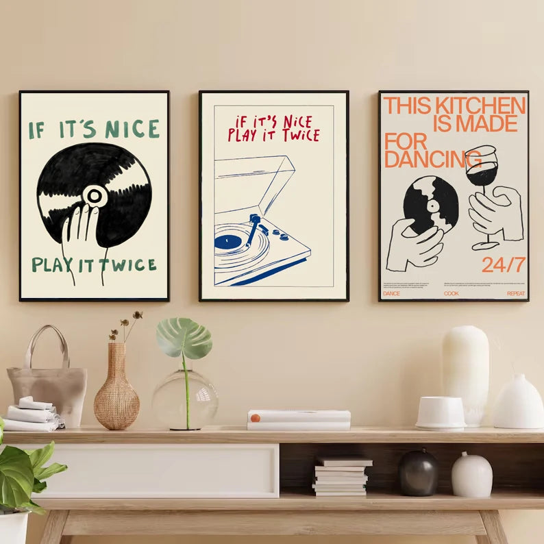If It's Nice Play It Twice Record First Print Poster, Art mural sur le thème de la musique, Peinture sur toile, Rétro, Salon, Chambre à coucher, Décoration d'intérieur Pigmentacy
