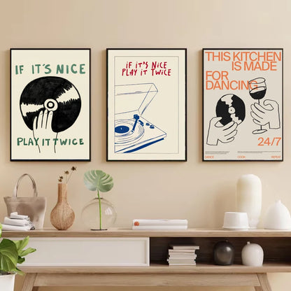 If It's Nice Play It Twice Record First Print Poster, Art mural sur le thème de la musique, Peinture sur toile, Rétro, Salon, Chambre à coucher, Décoration d'intérieur Pigmentacy