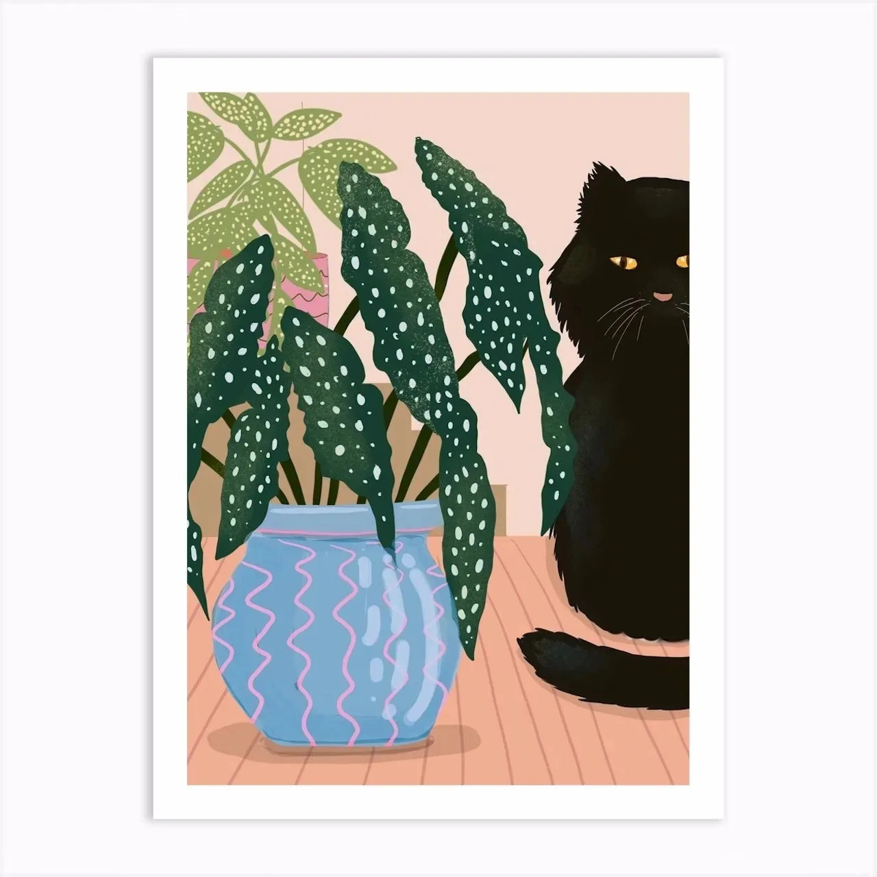 Boho Art Black Cat Tropical Plant Poster, Canvas Painting, Cute Animal Nordic Wall Picture for Modern Living Room, Home Decor Pigmentacy