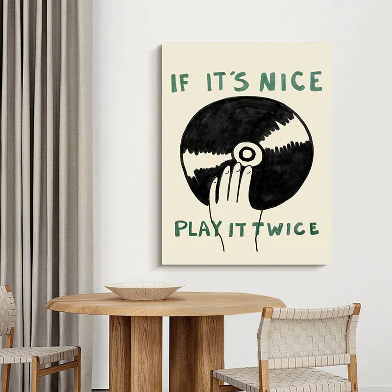 If It's Nice Play It Twice Record First Print Poster, Art mural sur le thème de la musique, Peinture sur toile, Rétro, Salon, Chambre à coucher, Décoration d'intérieur Pigmentacy