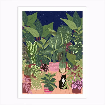 Boho Art Black Cat Tropical Plant Poster, Canvas Painting, Cute Animal Nordic Wall Picture for Modern Living Room, Home Decor Pigmentacy