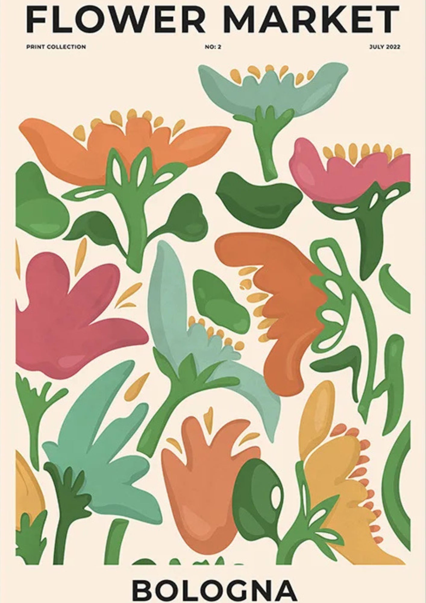 Affiche Flower Market Bologne en 3 formats, déco murale avec un style floral coloré, parfaite pour apporter fraîcheur et charme à votre intérieur – Pigmentacy
