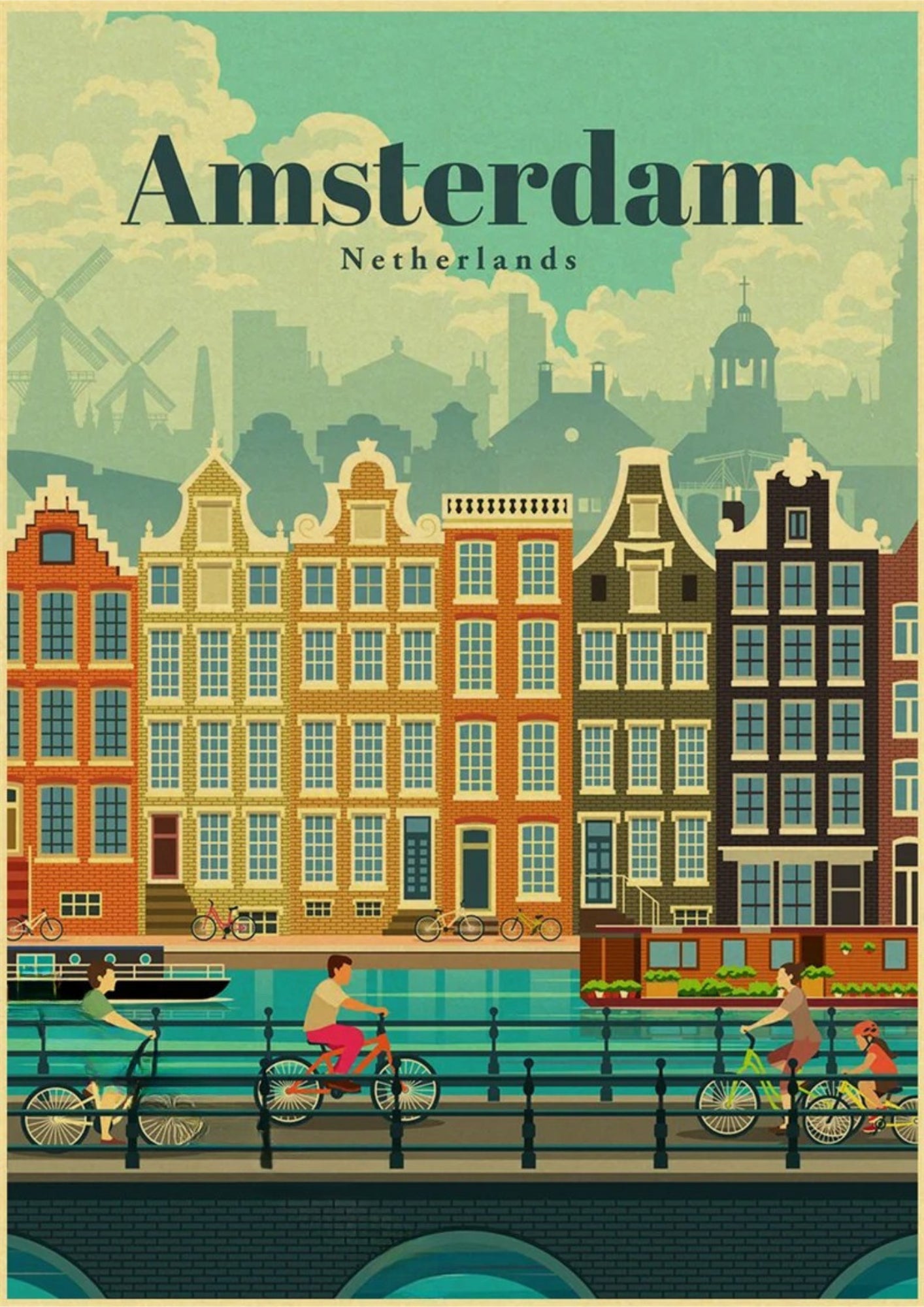 Affiche vintage Amsterdam en 2 formats, carte rétro murale élégante et urbaine, parfaite pour une décoration murale raffinée et moderne – Pigmentacy