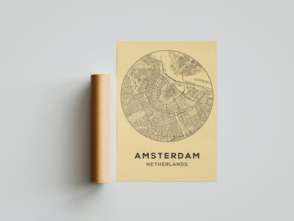 Affiche murale | Amsterdam carte vintage charme hollandais 2 formats | Pigmentacy