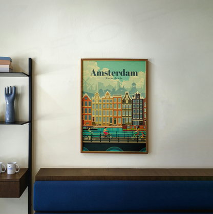 Affiche murale | Amsterdam carte vintage charme hollandais 2 formats | Pigmentacy